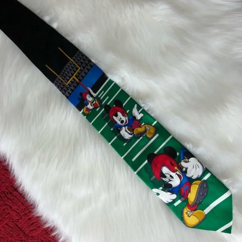 Vintage Disney Silk Mickey Mouse Tie Green Football Themed